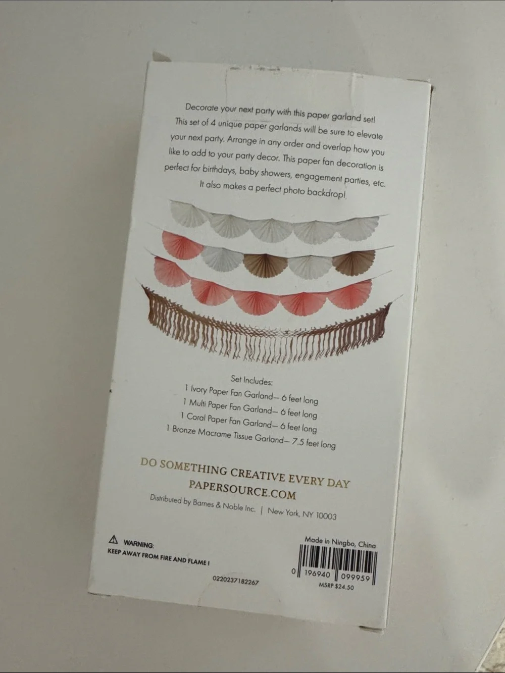 Paper Source Coral, White & Tan Paper Fan and Tassel Garland